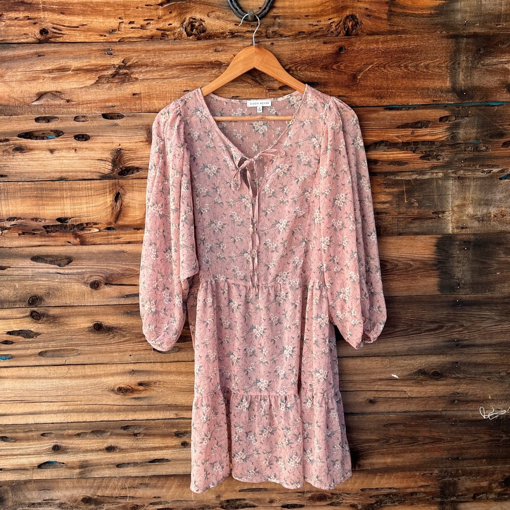 MOON RIVER | Dusty Pink Floral Tie-Neck Mini Dress M